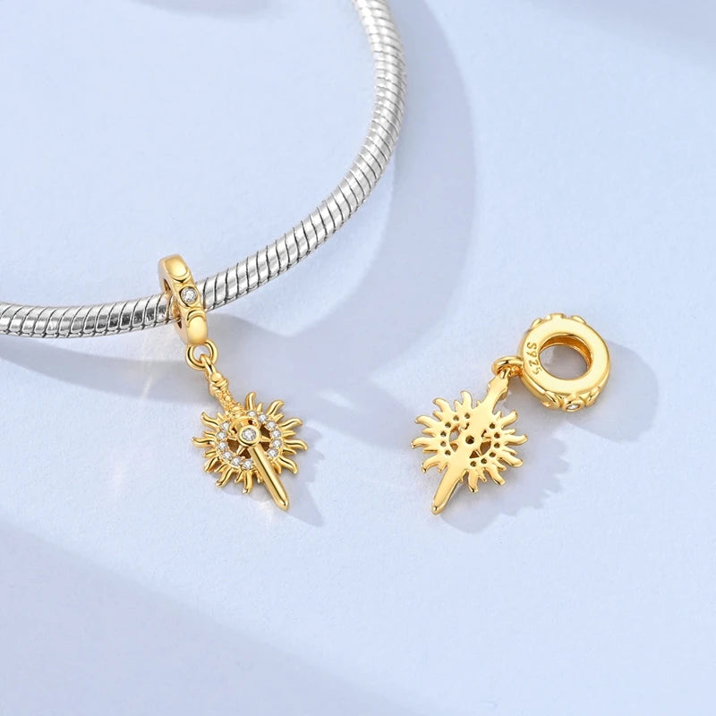 Original 925 Sterling Silver Charm Bead Golden Series Zircon Pendant Fit Original Bracelet Necklace For Women DIY Jewelry Gift