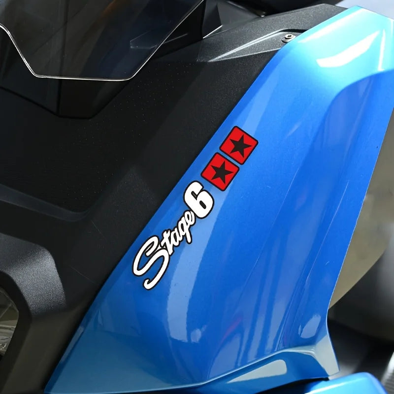 1PC Cool "Stage 6" Logo Sticker with Red Stars, Durable for Car Bodies, Great for Automotive Enthusiasts' Personalization