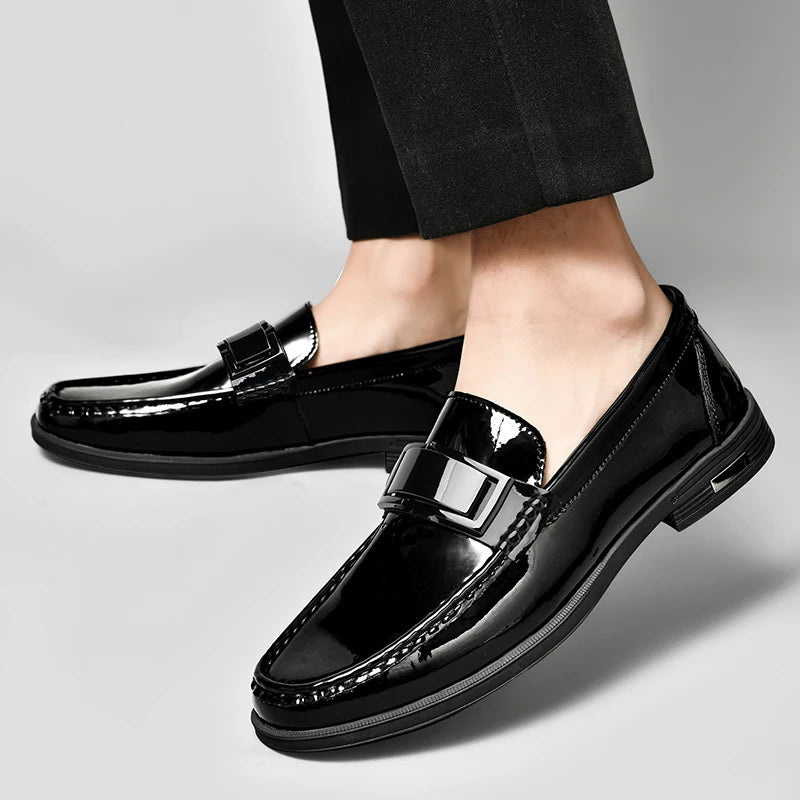 Premium Men's Patent Leather Loafers  Business Shoes Hollowed Out Breathable Men's Genuine Leather Casual Shoes Big Size 47 48