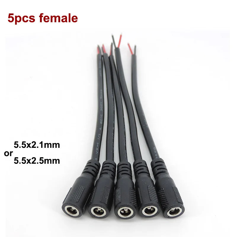 18cm 18awg 7A DC Male Female Power Supply Connector Cable 5.5x2.1mm 5.5x2.5mm Copper cord For LED Strip light Camera 2.1mm 2.5mm