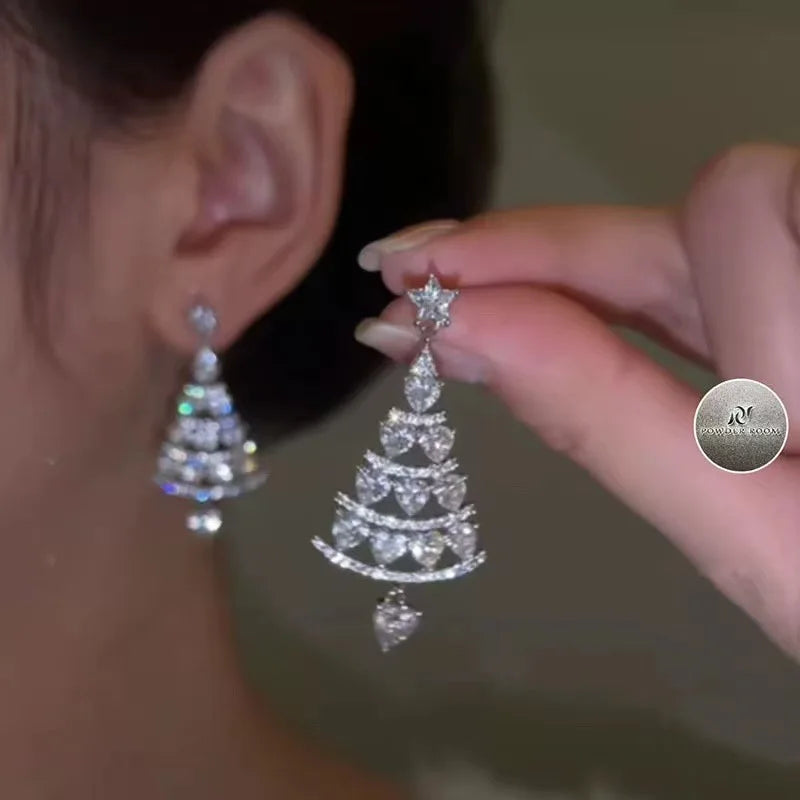 Colorful Zircon Christmas Tree Earrings for Women Fashion Red Green Crystal Tree Pendant Earring New Year Holiday Jewelry Gifts