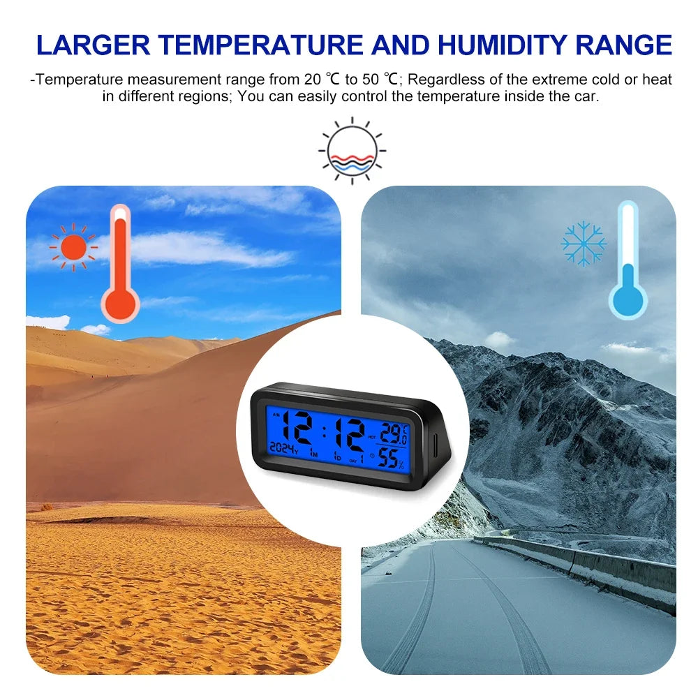 Solar/USB Car Clocks Dashboard Thermometer Automotive Electronic Watch Led Display Time with Back Luminous Car Accessories