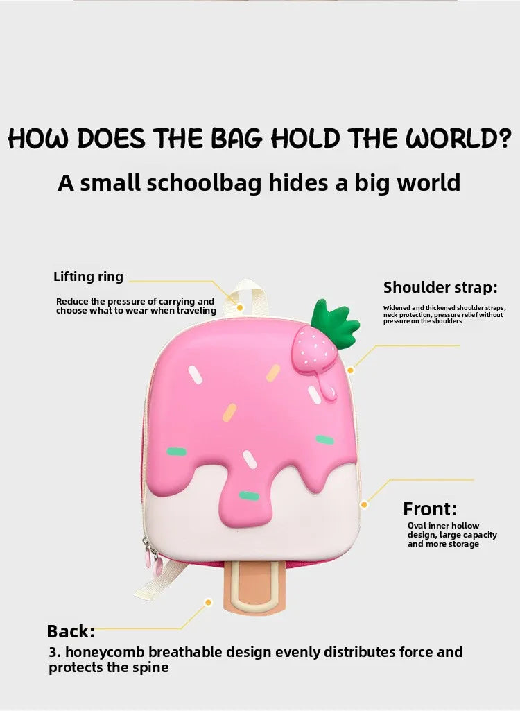 Ice Cream Children's Backpack Fashion Princess Schoolbag Kindergarten Baby Shoulders Bag 3D Cute Bookbag Kids Birthday Gifts