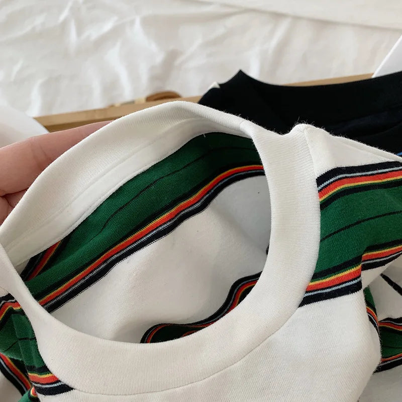 2025 autumn Children Clothes Girls Long Sleeves Bottoming Shirts Cool Boys Stripe Cotton T-shirt Teen Loose Casual 2-7y Kids Top