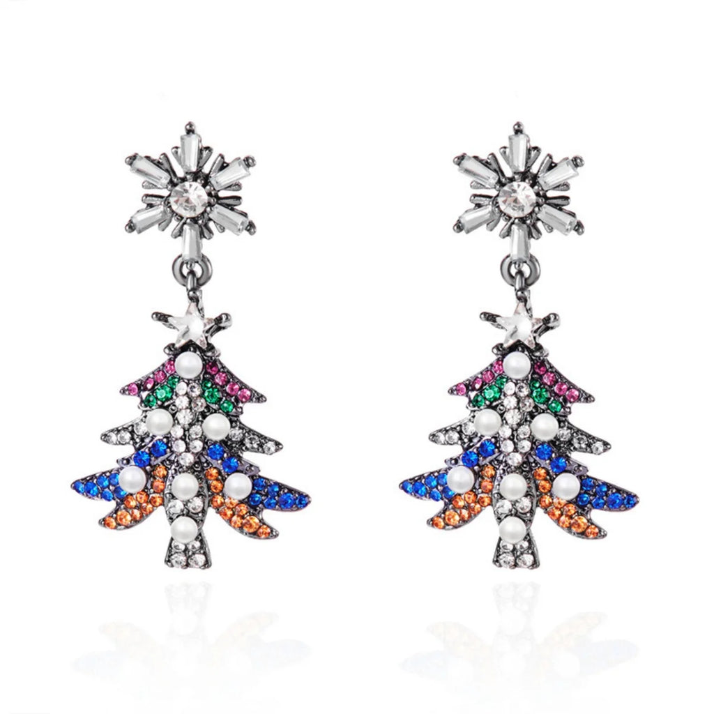 Christmas Earrings Rhinestone Imitation Pearl Snowflake Xmas Tree Star Bell Drop Holiday Dangle Party Jewelry Gift For Women Men
