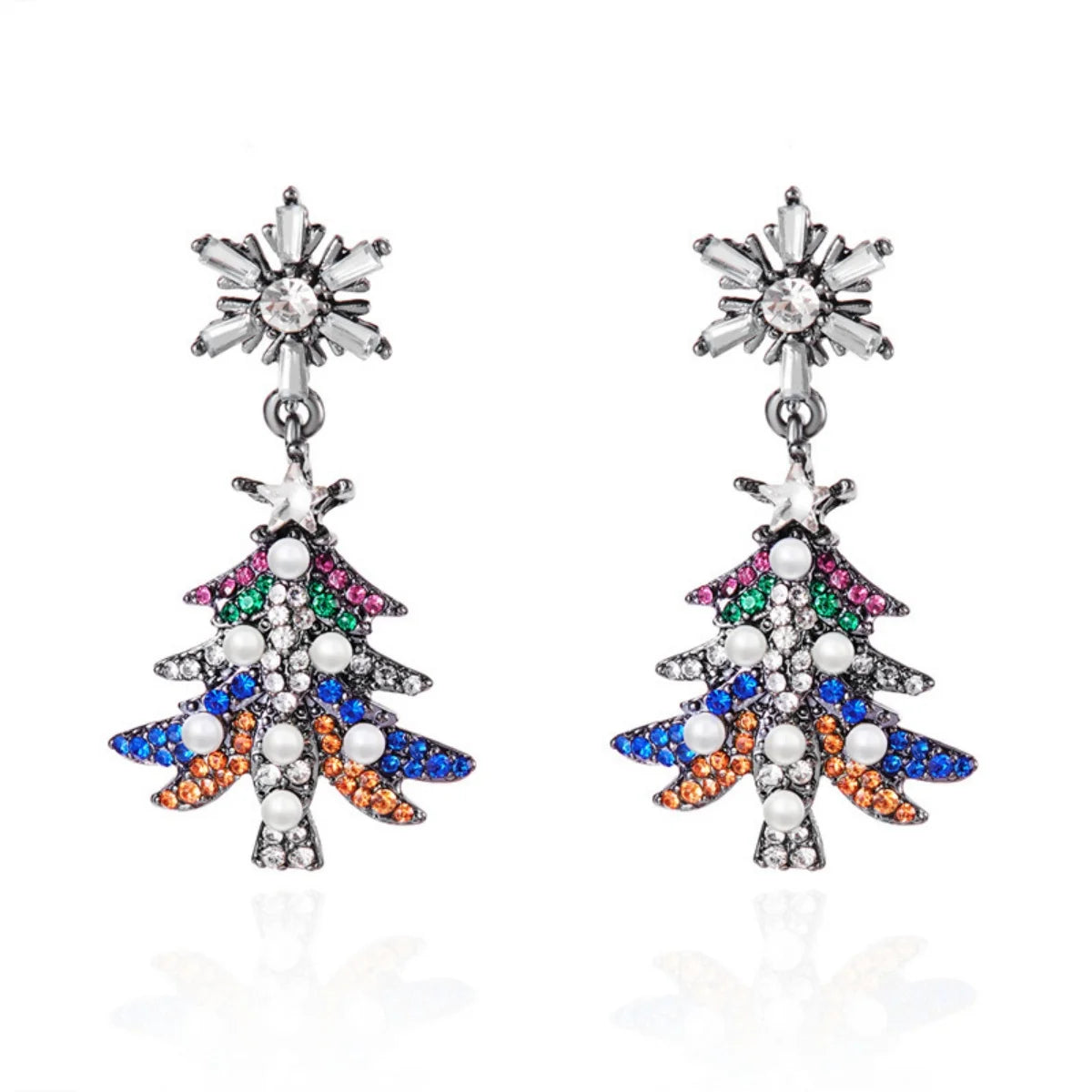 Christmas Earrings Rhinestone Imitation Pearl Snowflake Xmas Tree Star Bell Drop Holiday Dangle Party Jewelry Gift For Women Men