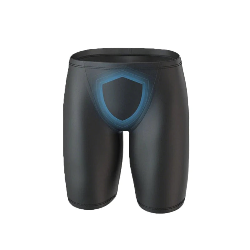 Men Boxers Shorts Silicone PU One-piece U Convex Pouch Pants Soft Elastic Panties Tight Low Waist Safety Trunks Short Waterproof