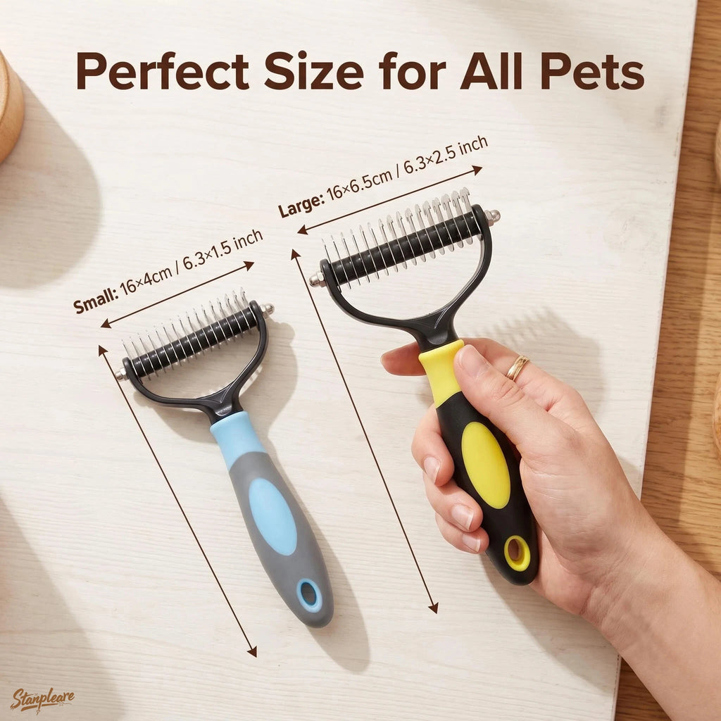 Pet Dematting Comb Double Sided Dog Cat Grooming Brush 2 Sizes 5 Colors Anti Slip Handle Removes Tangles Loose Hair Removal tool