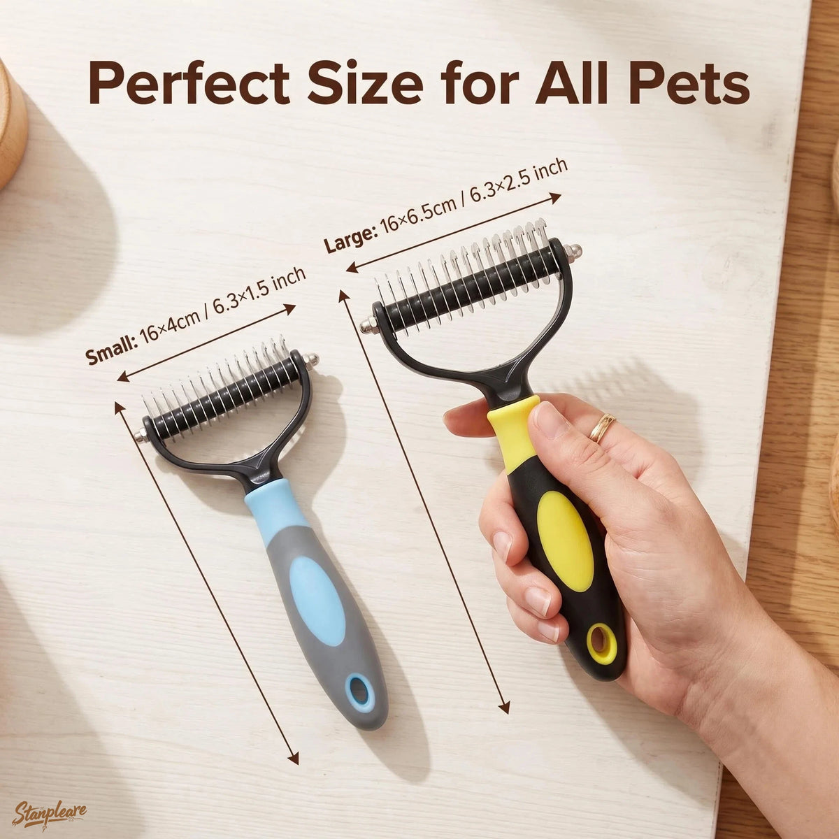 Pet Dematting Comb Double Sided Dog Cat Grooming Brush 2 Sizes 5 Colors Anti Slip Handle Removes Tangles Loose Hair Removal tool