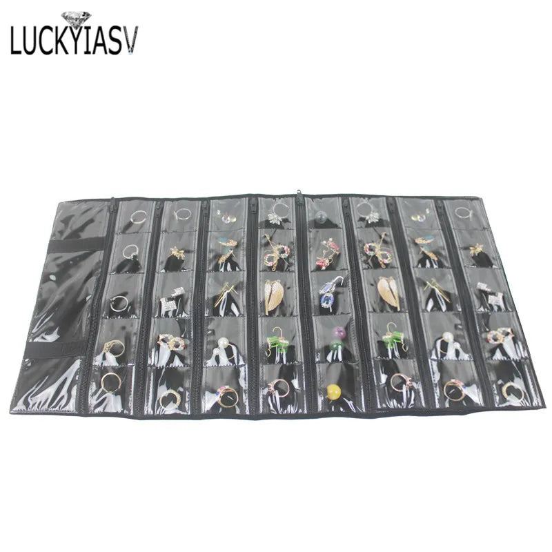 Velvet Travel Zipper Jewelry Roll Bag for Jewellery Ring Earrings Organizer Storage Bag Portable Necklace Display Cases