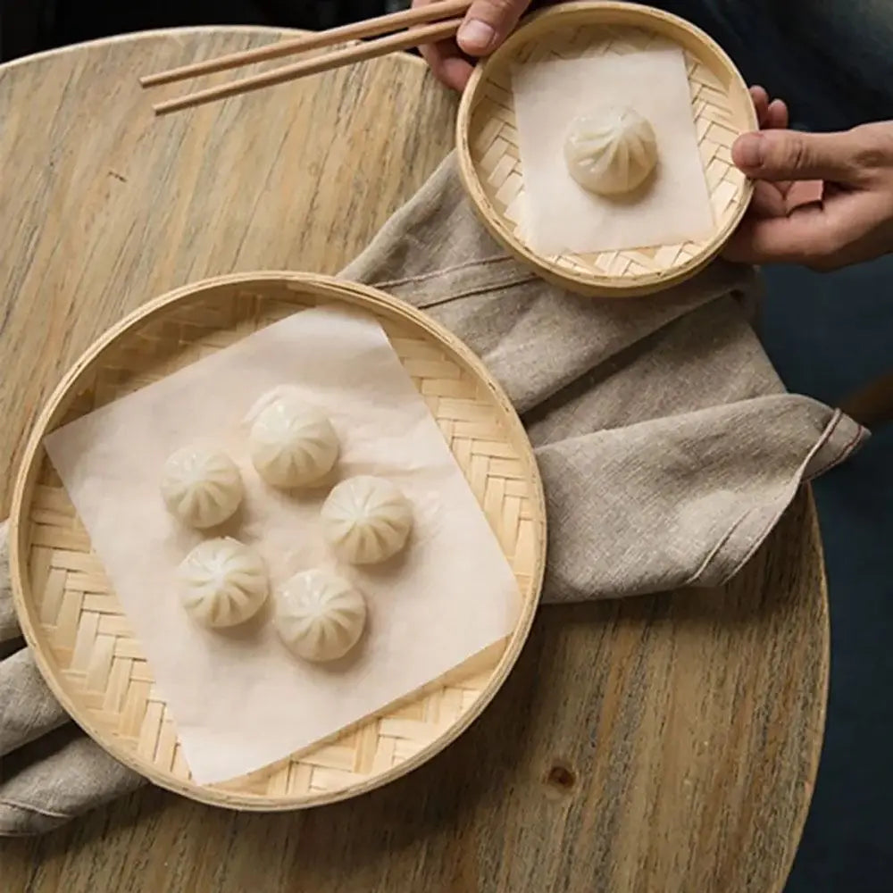 4 Size Hand-woven Bamboo Sieve Hand-painted Bamboo Raft Round Dustpan DIY Decorative Fruit Bread Basket Kitchen Storage Tray