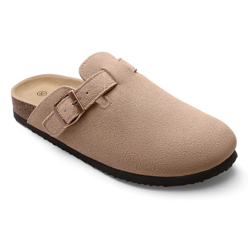 Kidmi Men's Cork Footbed Slide Sandal Slip On Sandals  Women Cork Sandals Nonslip Beach Sandals Female Adjustable Buckle Slides