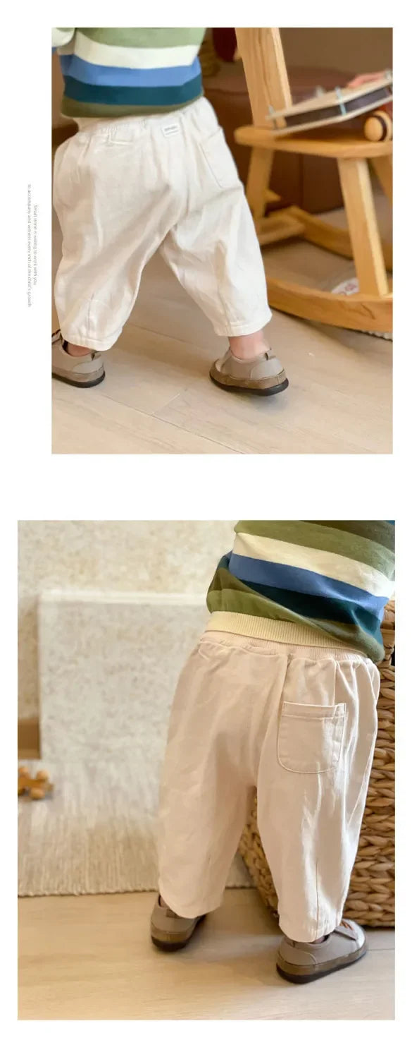 Solid Boy Kids Fashion Trousers Toddler Clothes Summer Spring Baby  Pocket Ankle Length Loose Girl Children Casual Pants