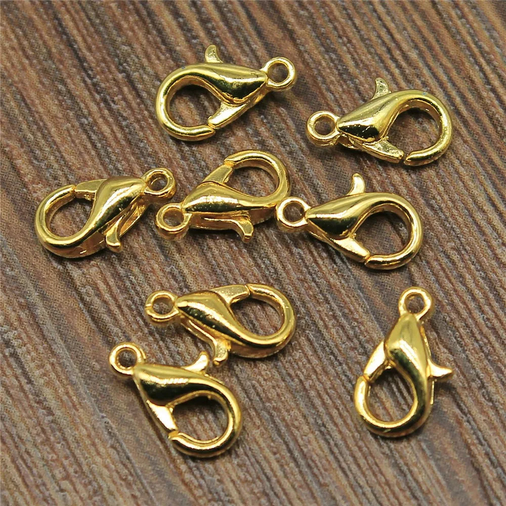 50pcs 8 Colors 12mm 10mm Metal Alloy Lobster Clasp Hooks For Necklace & Bracelet Chain DIY Fashion Jewelry Findings