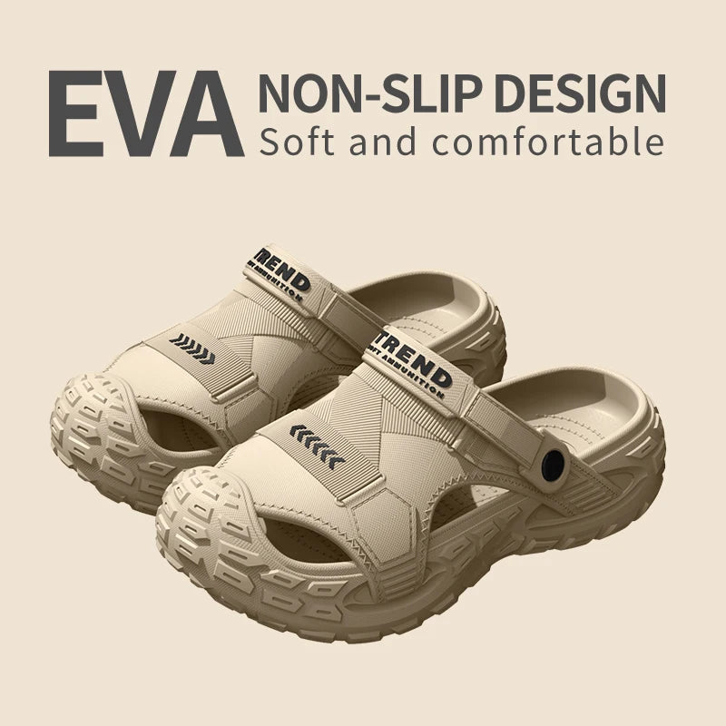 EVA Sandals for Men in Summer, Thick Soft Soled for Outdoor Wear, Beach Shoes for Casual Sports, and Perforated Shoes