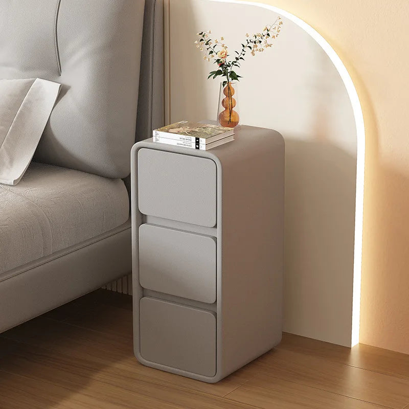 Cream wind bedside table light luxury French solid wood small ultra-narrow crevice mini modern simple bedside narrow cabinet