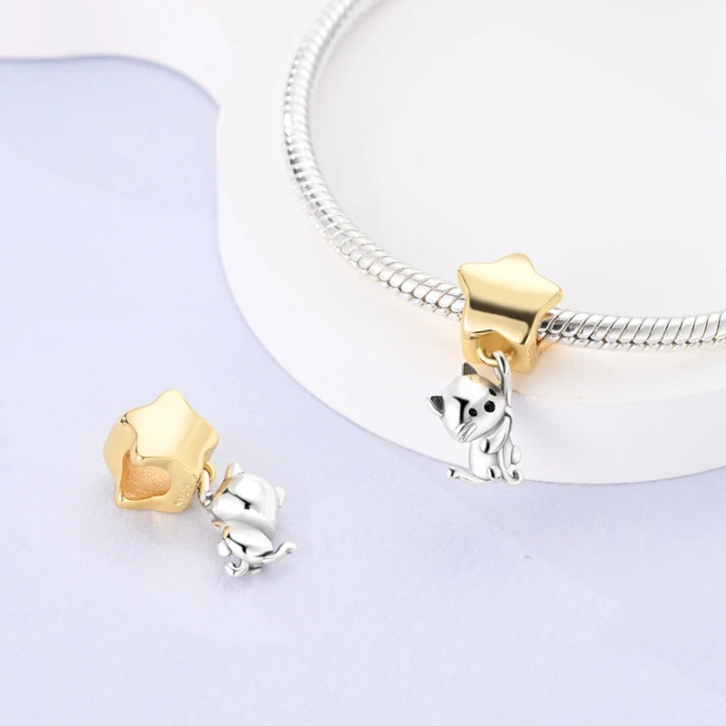 Dog Pet Charms 925 Silver Doggy Paw French Bulldog Bones Beads Fit Original Bracelet DIY Fine Jewelry