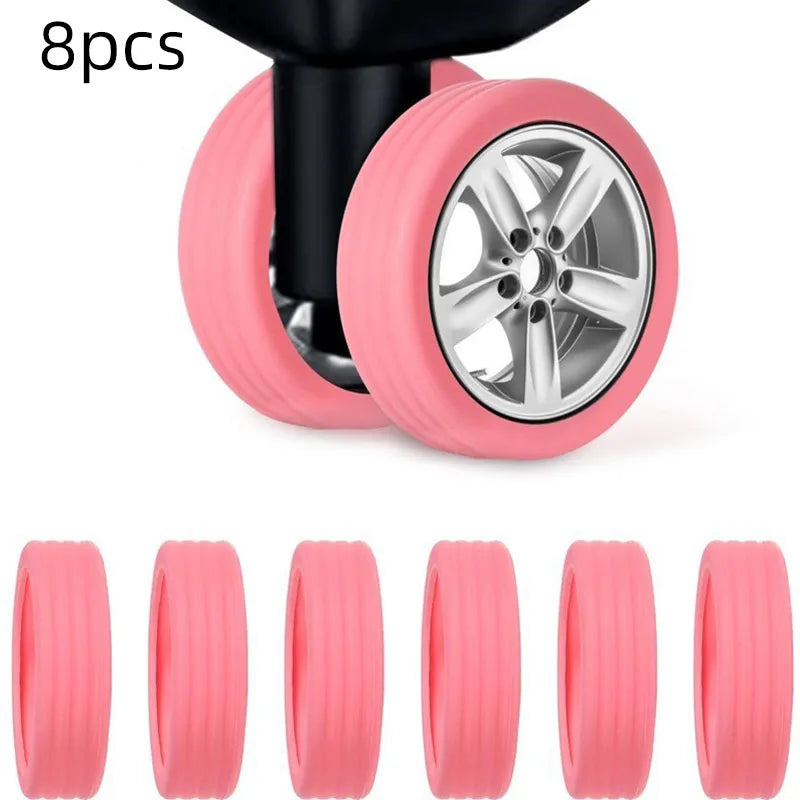 8pcs Luggage Roller Cover Silicone Silent Trolley Wheel Protective Cover Suitcase Wheels Protection Travel Luggage Caster Shoes