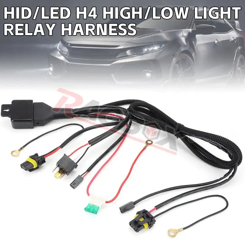 Car H4 HID LED Light Wiring Relay Harness Kits 12V High Low Beam 1 Lead 2 Lamp Wire LED Head Fog Light Bulb Cable Plug & Play