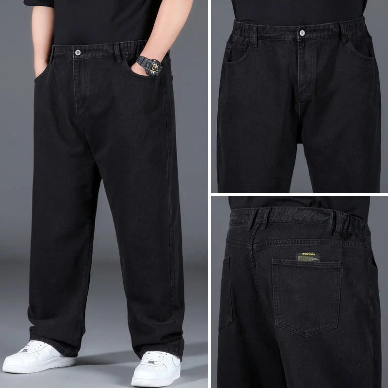 Men's Plus Size Jeans Elastic Waistband 30-48inch Stretch Denim Pants Straight Leg Breathable Loose Fit Streetwear Casual Wear