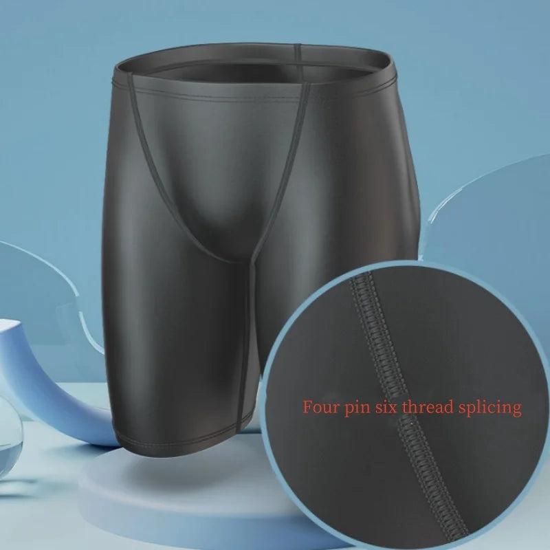 Men Boxers Shorts Silicone PU One-piece U Convex Pouch Pants Soft Elastic Panties Tight Low Waist Safety Trunks Short Waterproof