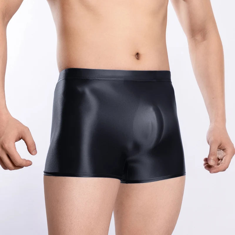 underwear men boxers  Mens Glossy Oily boxer shorts Elastic Underwear softThin Panties Breathable Underpants Smooth elasticity
