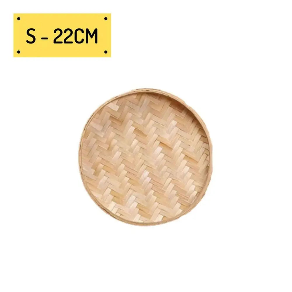 4 Size Hand-woven Bamboo Sieve Hand-painted Bamboo Raft Round Dustpan DIY Decorative Fruit Bread Basket Kitchen Storage Tray