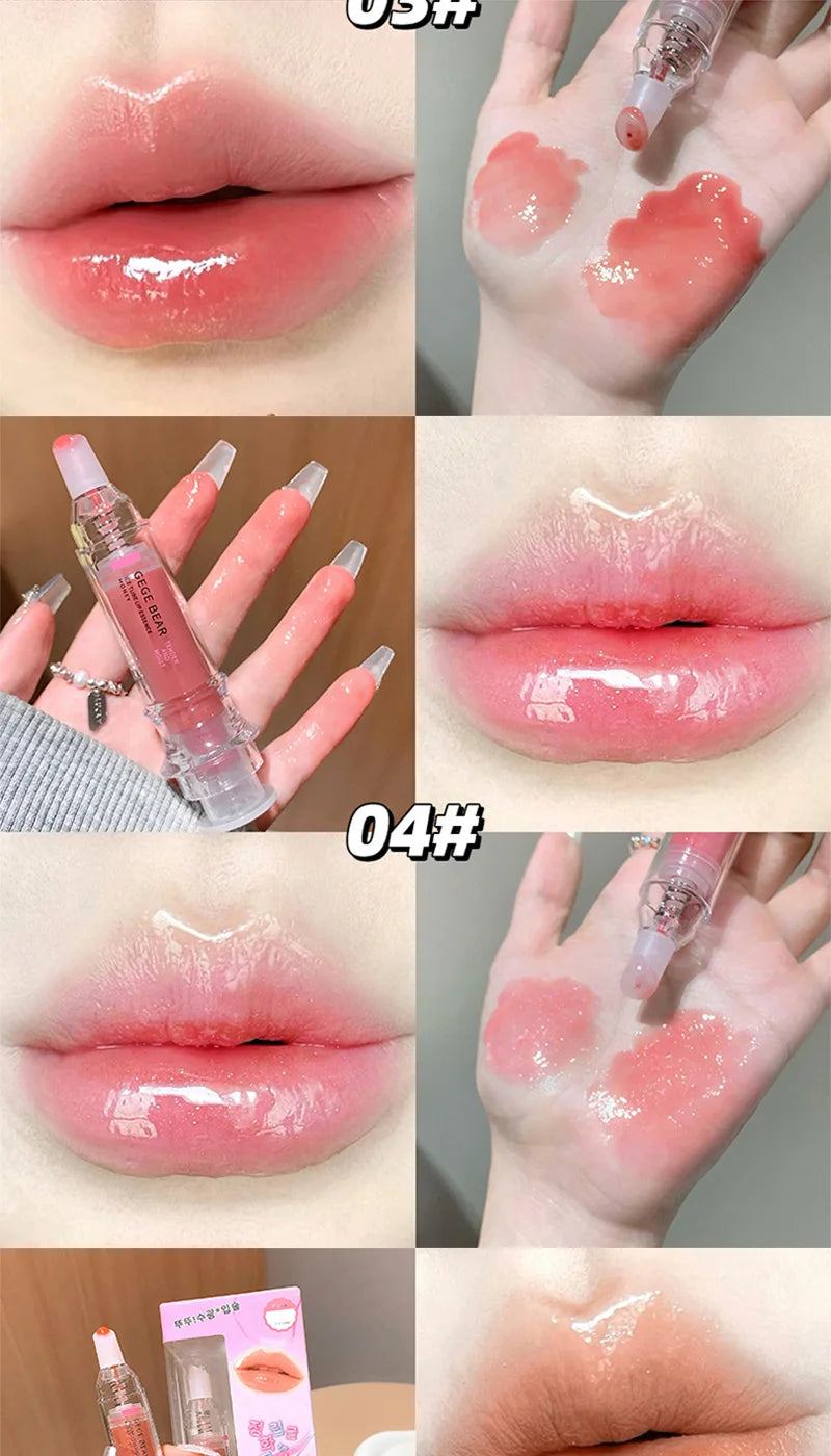 Gege Bear Ice Beet Lip Gloss Essence Honey, Pressed Type Lip Gloss, Balm Smooth, Rich Atmosphere, Explosion, Glitter, Transparent, Watery and Ice, Perfectly Lips, Korean Women's Essentials