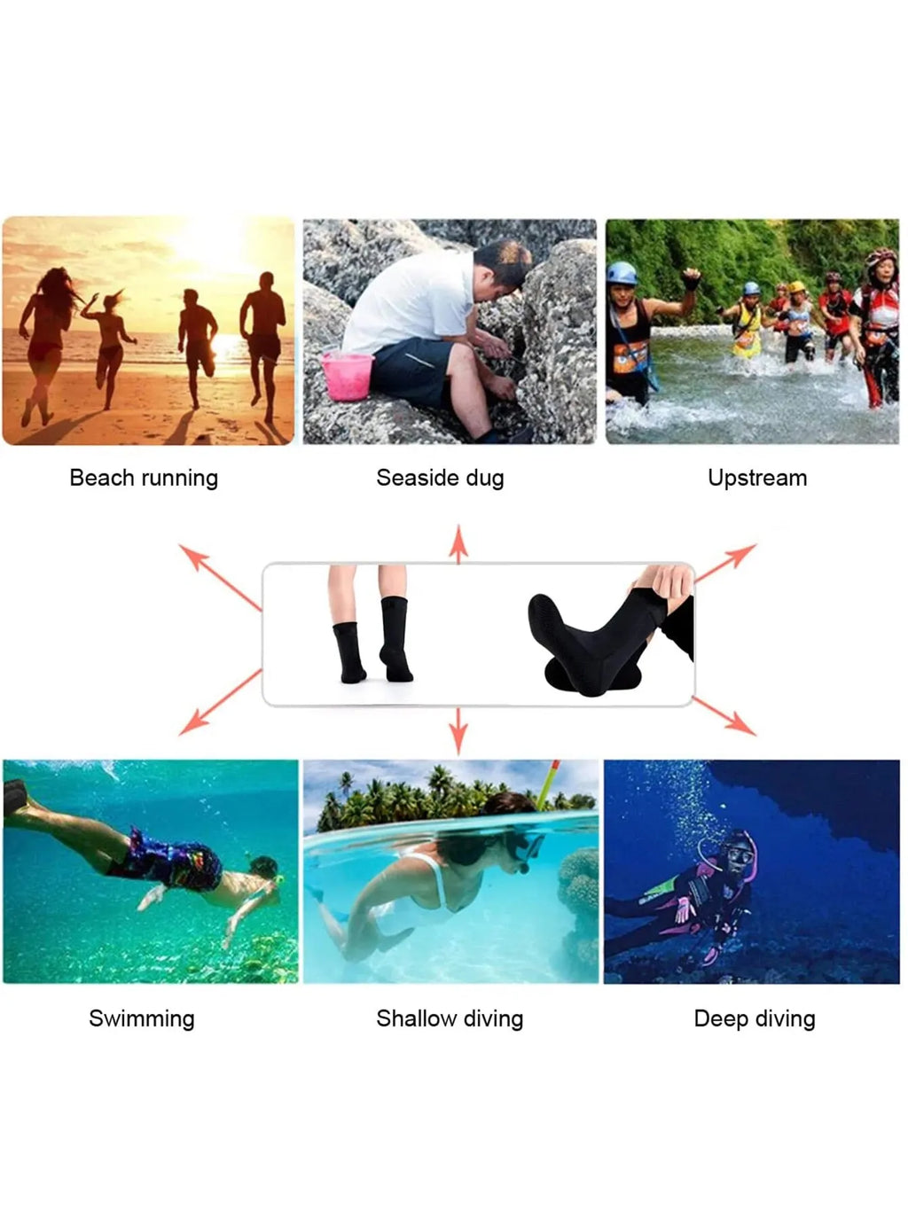 1 Pair Neoprene Water Socks 3mm, Sand Proof Beach Volleyball Socks Water Shoes Diving Boots for Outdoor Water Sports