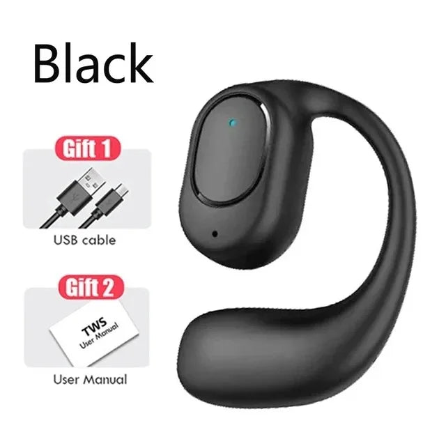 Single One Ear Hook Bone Conduction Bluetooth Headset Wireless Open Ear Headphones With Built-in Microphone Noise Canceling Hand