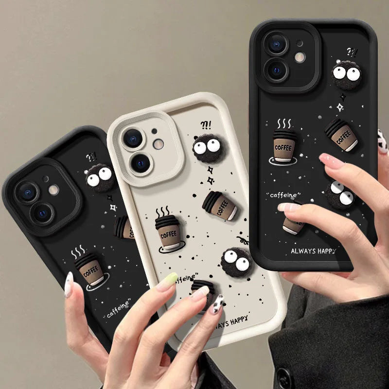 3D Coffee Toy Cartoon Multistep TPU Soft Phone Case for OPPO A60 A79 A78 A58 A38 A74 A54 A94 A76 A96 A57 A77S A15 A16 A17 A18