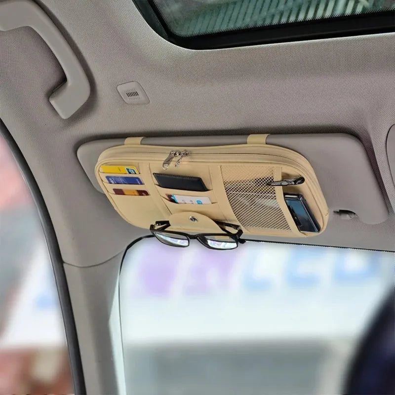 1 Piece Car Sun Visor Organiser, Sunglasses Holder with Zip Pouch for Car, Truck, SUV Car Interior Accessories