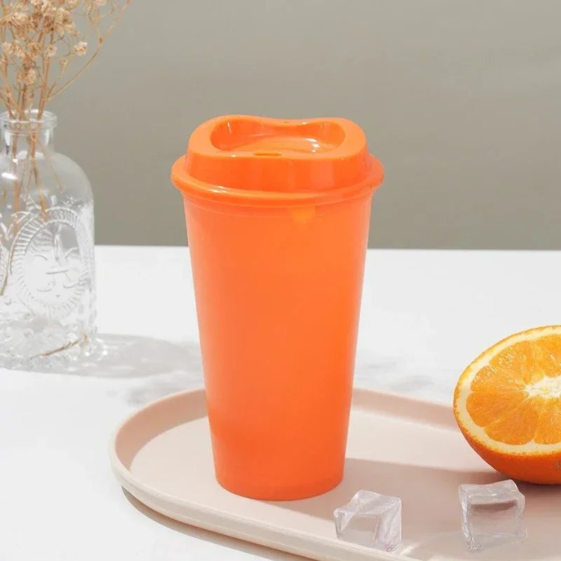 1pcs 475ml  Reusable Plastic Straw Cup 16OZ  Large Capacity Leakproof Travel Tumbler for Coffee Smoothie Home Birthday Party