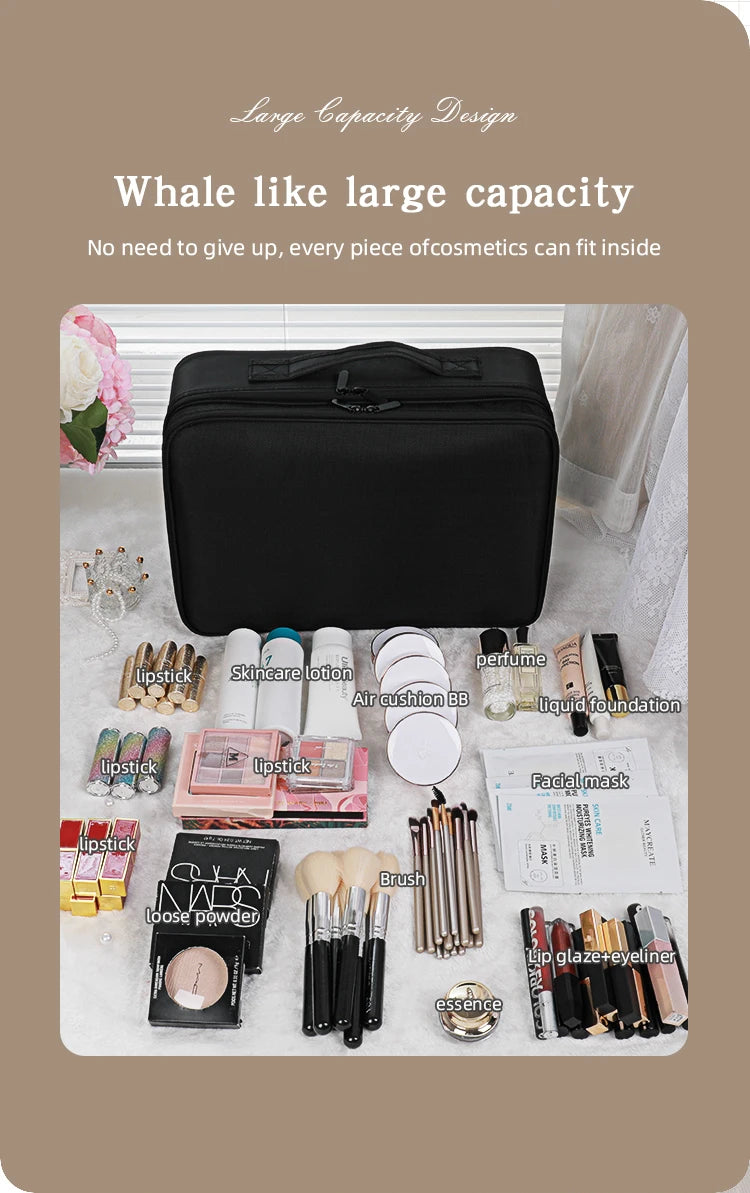 Travel Makeup Bag Makeup Train Cases Professional Lipstick Organizer with Shoulder Strap Adjustable Dividers for Cosmetics Makeu