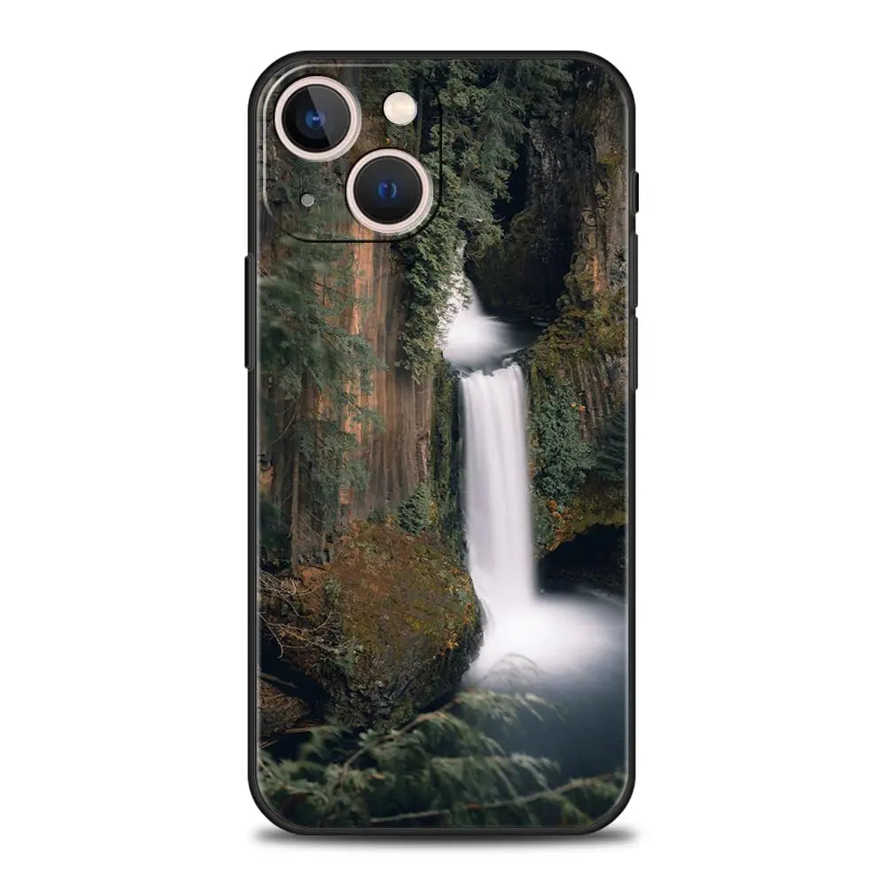 Luxury Phone Case For iPhone 16 15 14 11 Pro Max 13 12 XS X XR 7 8 Plus Shockproof Waterfall nature Trees ship Cover