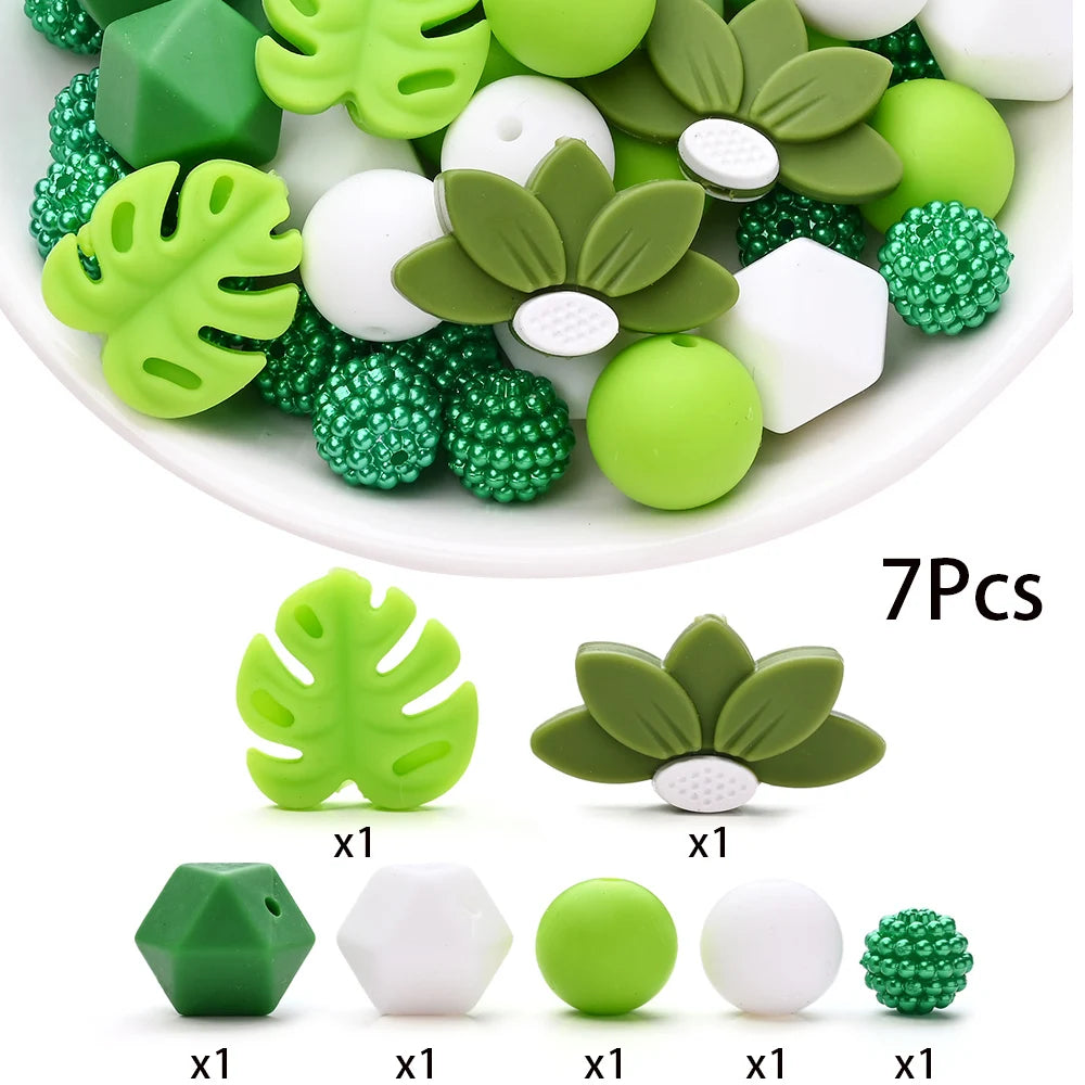 7Pcs Silicone Bead Set Soft Non Toxic Biteable Silicone Beads for Handmade Pacifier Chain Teeth Grinding Jewelry