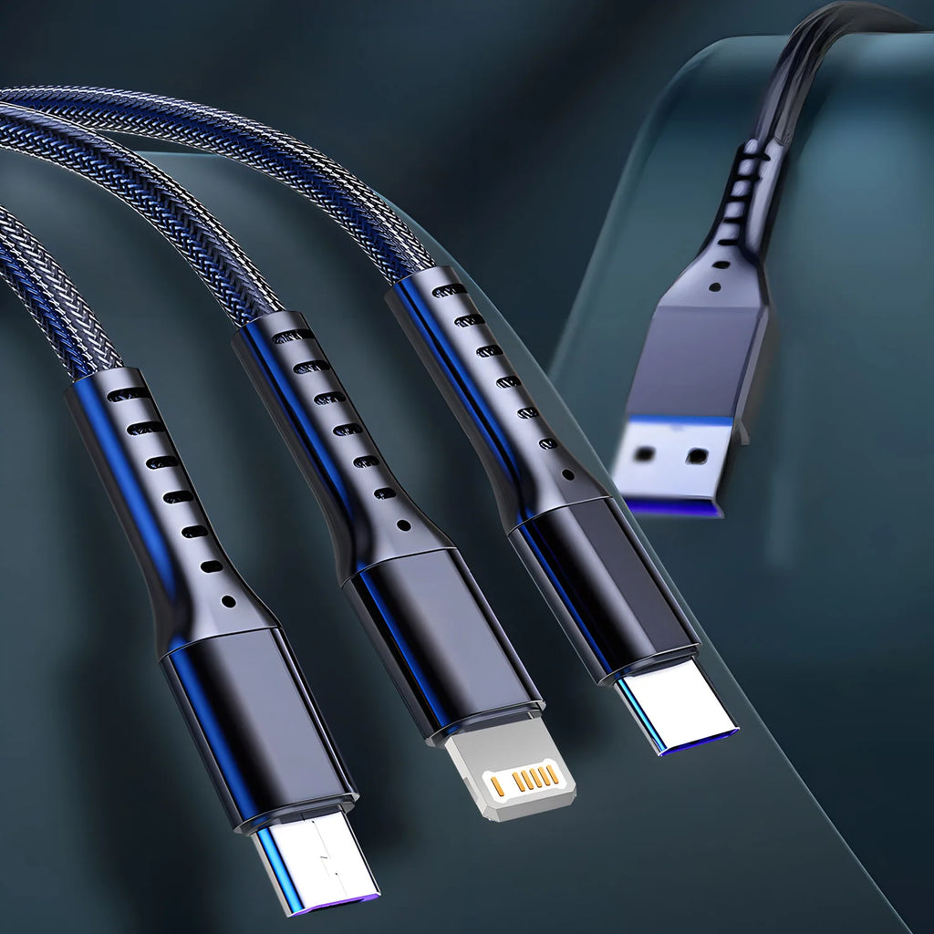 120W 3 In 1 Super Fast Charging USB Cable For iPhone15 14 13 12 11 X Pro Max Micro USB Type-C Phone Charger USBC Data Cable