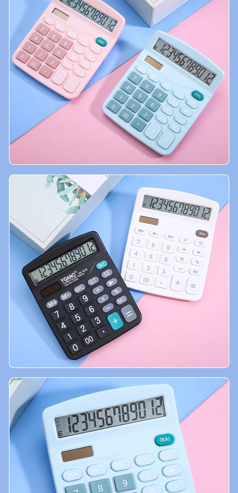 Solar Calculator with Dual Power Supply, 12 Digits, Electronic Calculator, Home, Office, School, Financial, accounting Tools