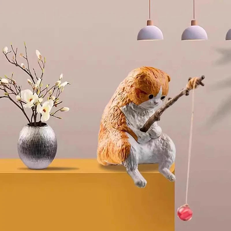 Fish Tank Fishing Cat Hanging Creative Landscape Office Ornaments Fishing Fun Mini Decorative Micro-Landscape