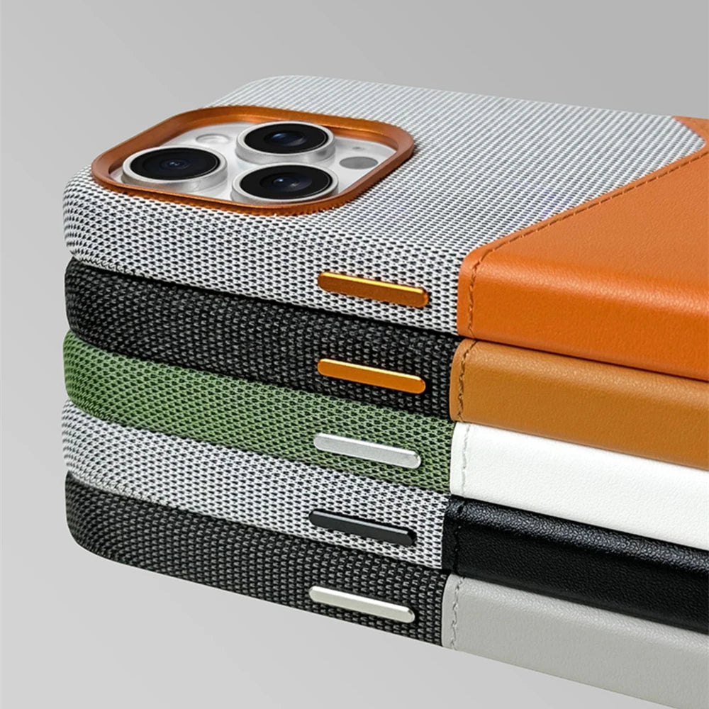 Hit Color Card Holder Leather Case For iPhone 18 17 Pro Max 16 15 14 Plus 13 12 For MagSafe Wireless Charging Alloy Lens Cover