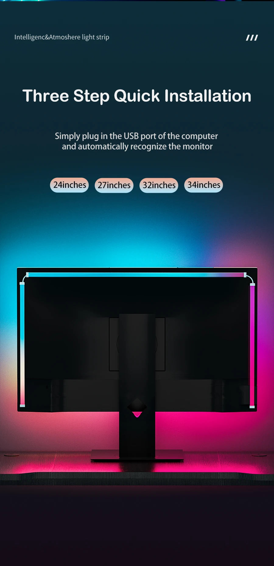 Smart Gaming LED Strip Lights Computer Sync Light Strip Monitor RGB Screen LED Backlight For Gaming Room Atmosphere Decor