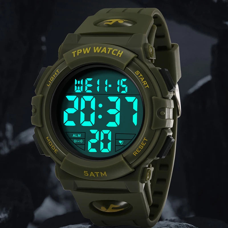 TPW Digital Watch with Big Numbers 5ATM Water Resistant Day Date Alarm Function Adventure Watch