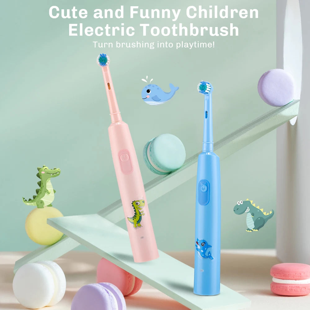 Smart Electric CleaningToothbrush For Children 4Pcs Brush Heads Round Rotating  3 Cleaning Modes Soft Bristles Teeth Brush