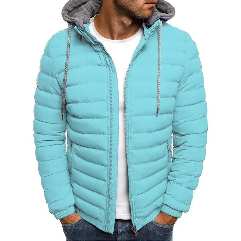Men Fashion Quilted Padded Jacket Hooded Solid Color Casual Zip Up Outerwear Multi‑color Options Winter Warm Men Coat