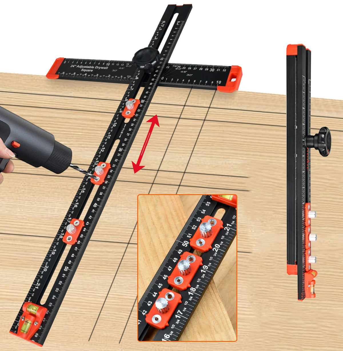 2 in 1 Drilling Positioning Ruler Combination Angle Ruler T-Shaped Ruler Cabinet Hardware Jig Drawer Installation Woodworking
