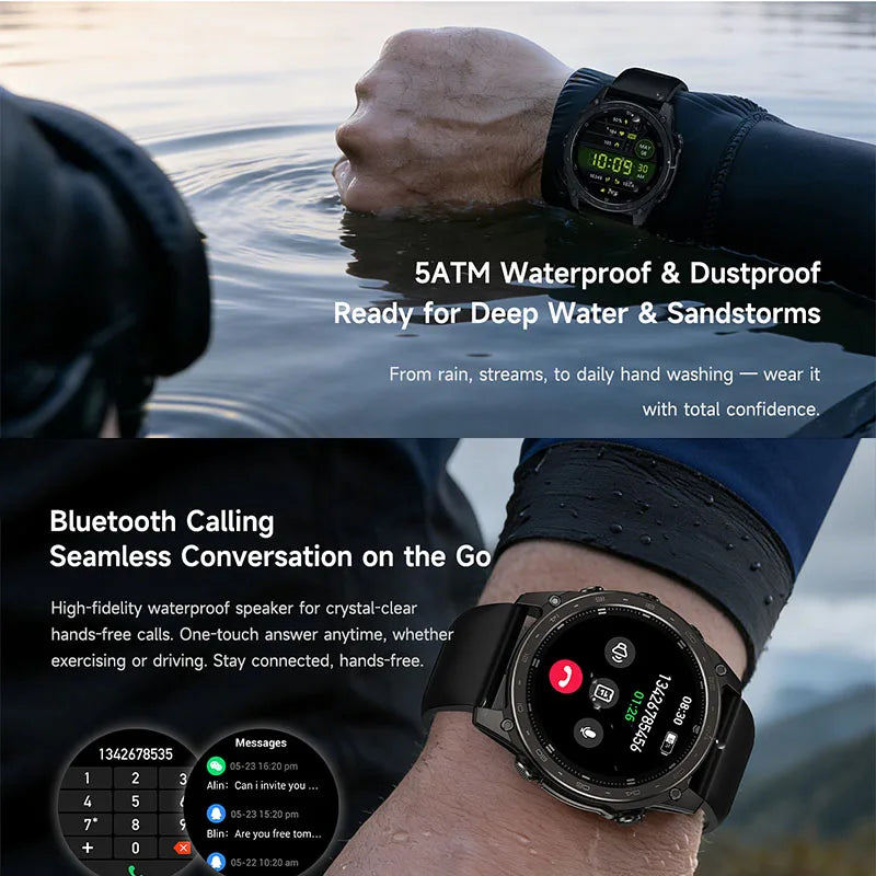 2026 New Sports Smart Watch Sports Mode Wireless Call 5ATM Compass Altimeter LED Flashlight 1.43 Inch AMOLED Screen Smart Watch