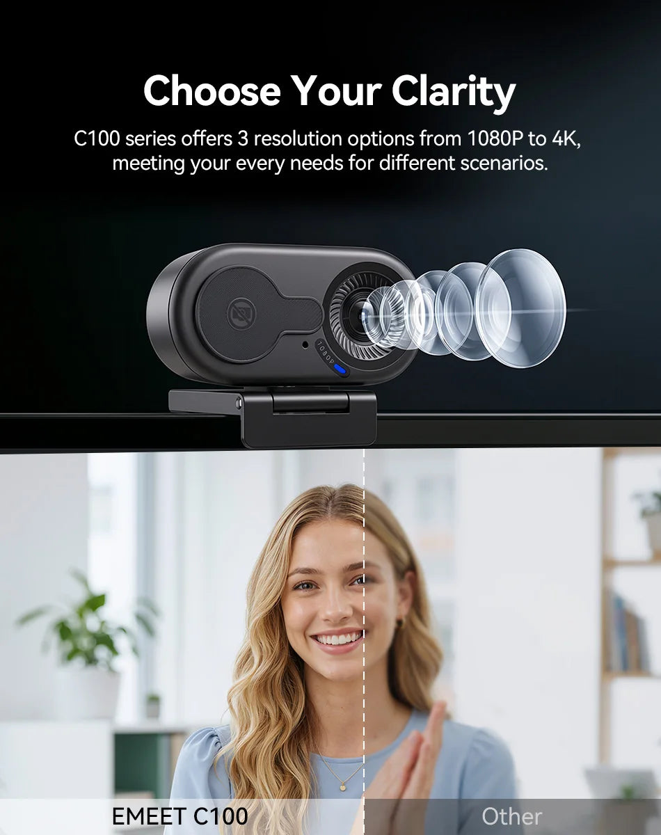 4K/2K/1080P Webcam EMEET C100 USB Computer Camera for Living/ Video Call/ Conference