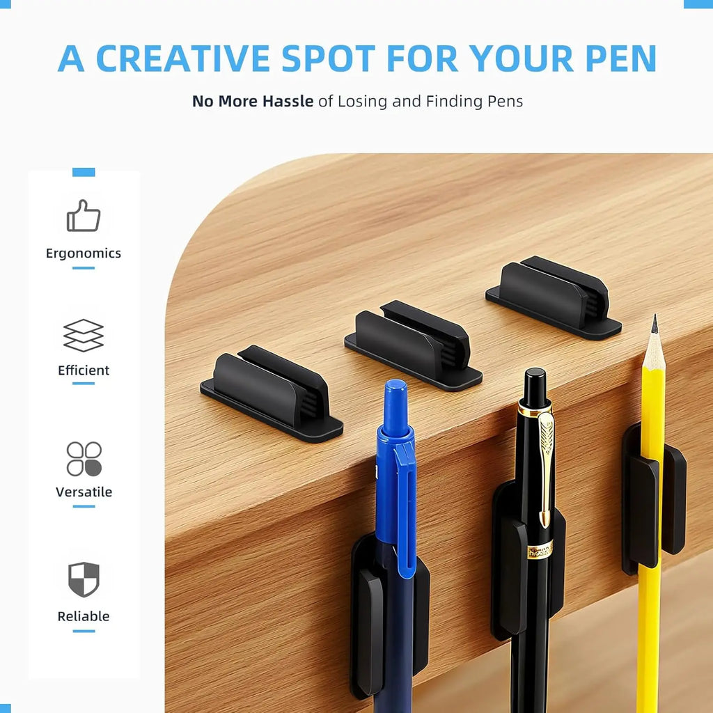 Anti Lost Self-adhesive Pencil Holder Soft Silicone Elastic Marker Pen Clips for Notebook Journals Whiteboards Fixed Stand