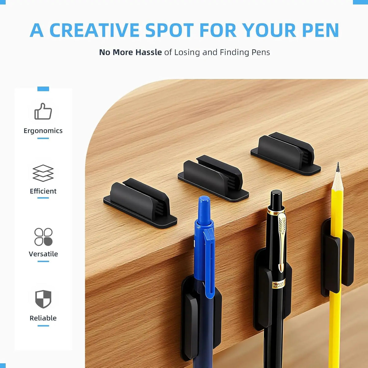 Anti Lost Self-adhesive Pencil Holder Soft Silicone Elastic Marker Pen Clips for Notebook Journals Whiteboards Fixed Stand