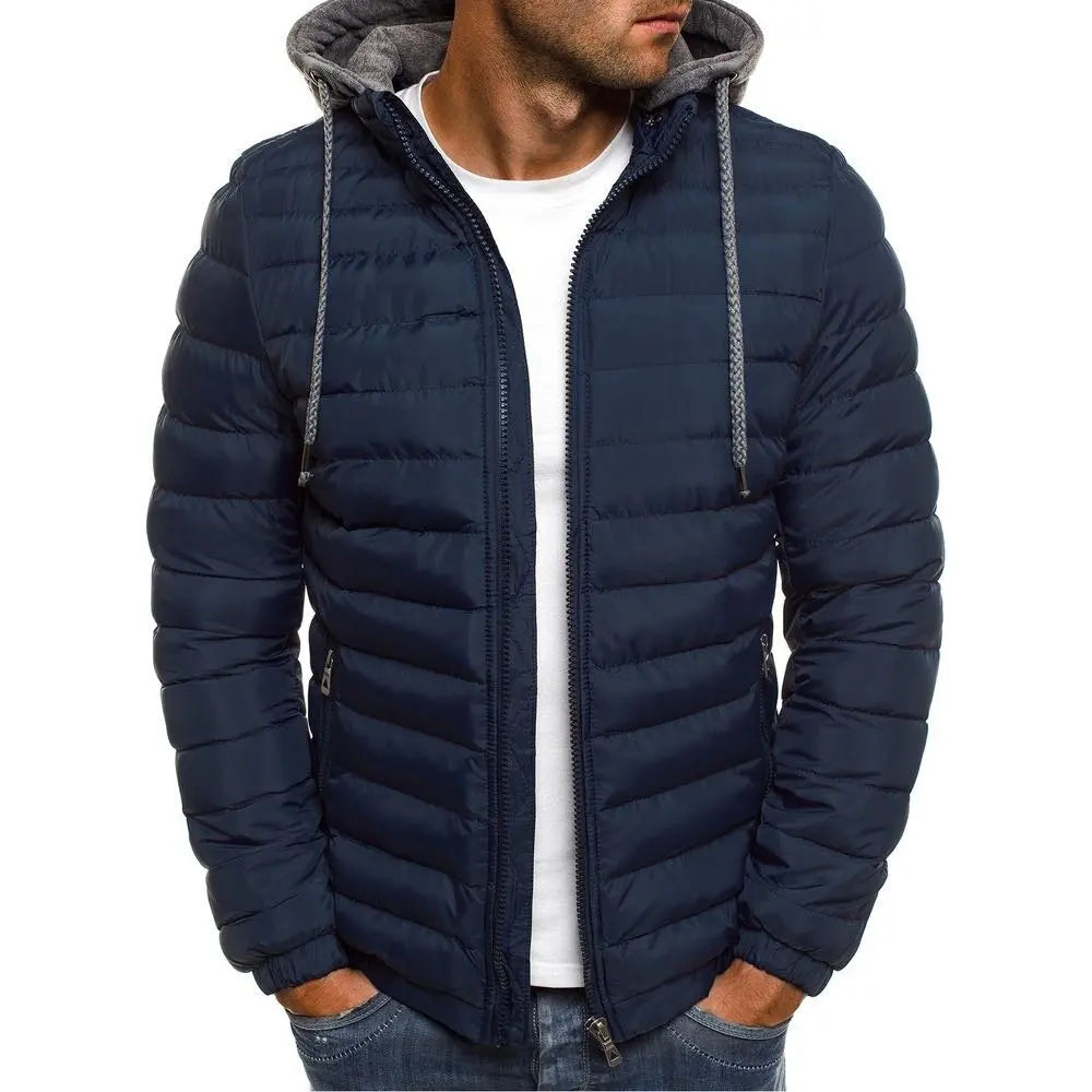 Men Fashion Quilted Padded Jacket Hooded Solid Color Casual Zip Up Outerwear Multi‑color Options Winter Warm Men Coat